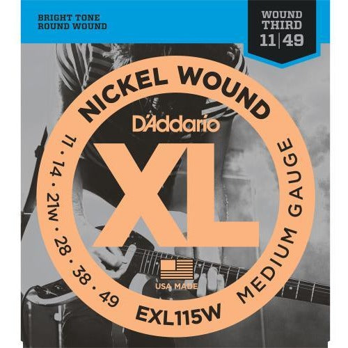 D'Addario EXL115W Medium Gauge XL Nickel Wound Electric Guitar Strings with Wound Third