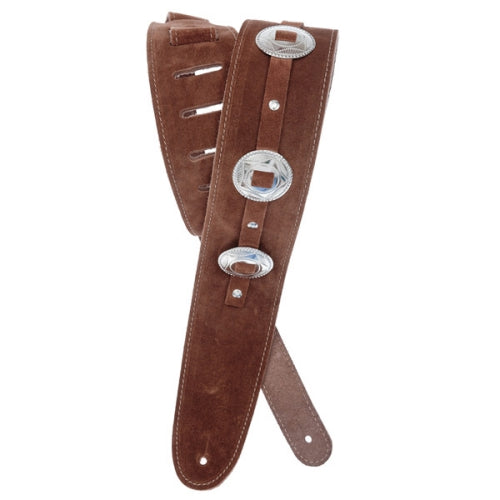 D'Addario Deluxe Leather Guitar Strap, Conchos, Brown