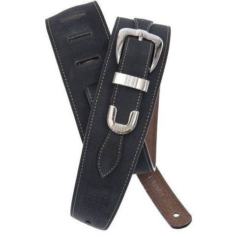 Planet Waves Belt Buckle Leather Guitar Strap - Black | Kincaid&#39;s Is Music